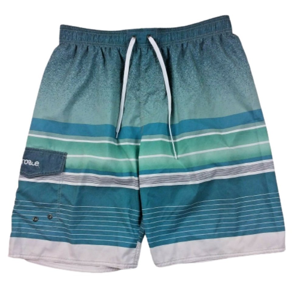 Nonwe Swim Trunks Surfing Beach Elastic Waist Drawstring Striped Green White